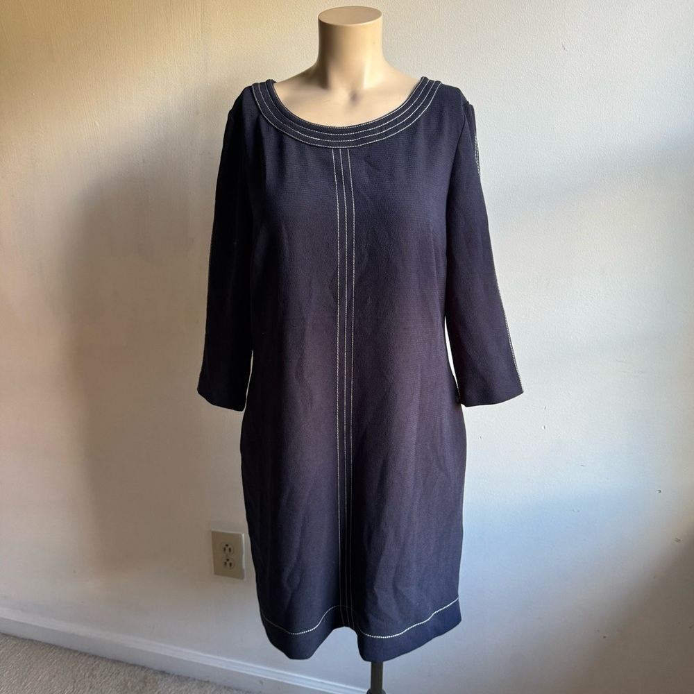 Boden Navy Shift dress white stitching